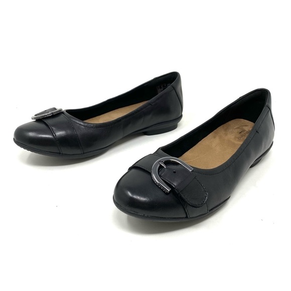CLARKS WOMENS NEENAH LARK BALLET FLATS - BLACK LEATHER WIDE - Picture 4 of 10